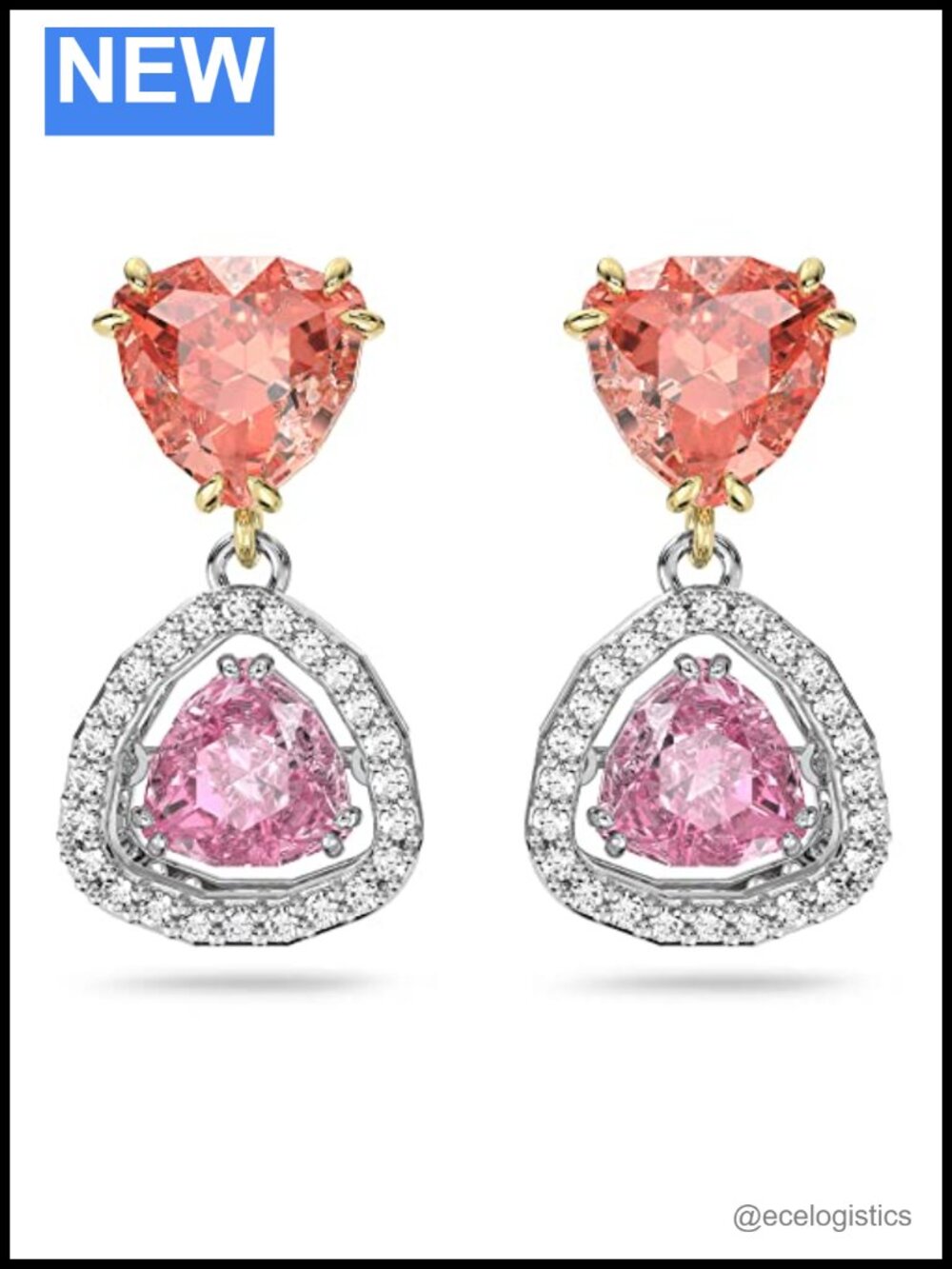 Swarovski Crystal Hoop Drop Dangle Earrings Mixed Metal Finish